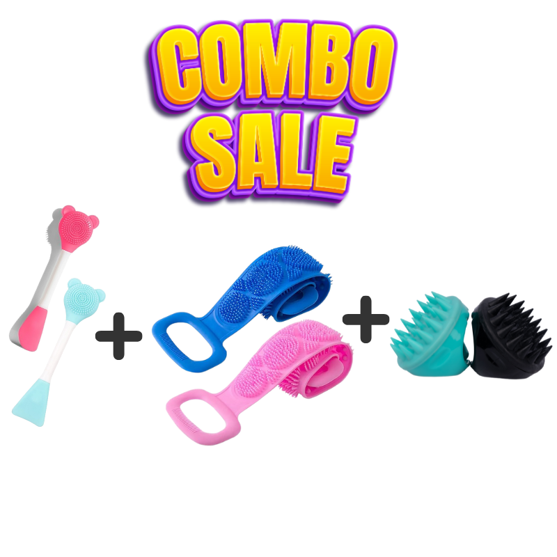 3-in-1 Grooming Combo – Body Bath Scrubber, Silicone Face Scrubber & Head Massager (Pack of 3, Colors May Vary) 3-in-1 Grooming Combo – Body Bath Scrubber, Silicone Face Scrubber & Head Massager (Pack of 3, Colors May Vary)